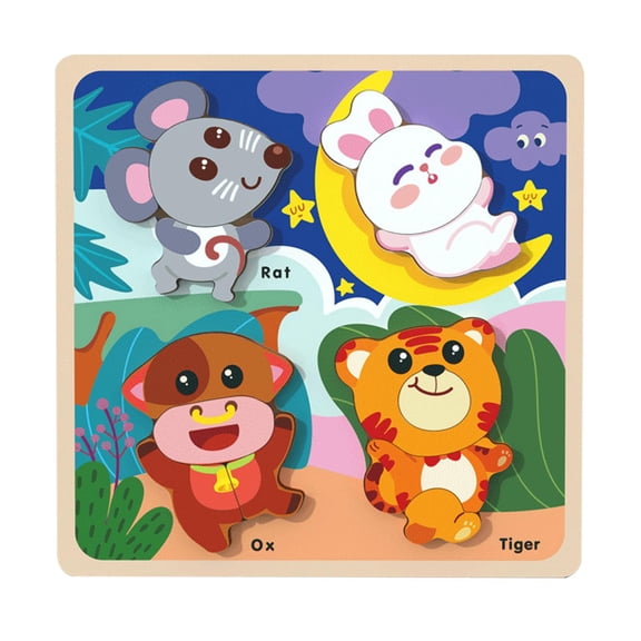 LeeQinersw Wooden Animal Jigsaw Puzzles, 4 Animal Learning Activities, Wooden Puzzle Board, Rat
