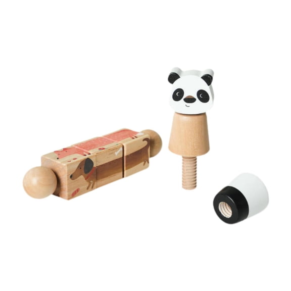 LeeQinersw Wooden Animal Rotating Blocks Puzzle Rotating Spin Twist Blocks for Children Panda