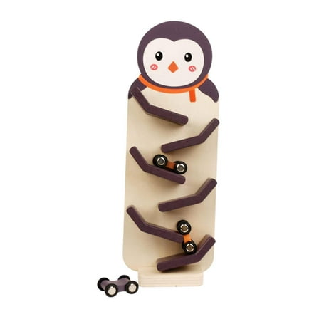 LeeQinersw Wooden Car Ramp Toy Zig Car Slide for Kindergarten 1 Year Old Boys Girls Penguin pattern