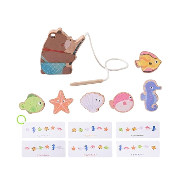 LeeQinersw Wooden Lacing Beads Early Education Toy Learning Bear Fishing Kids Birthday Gift