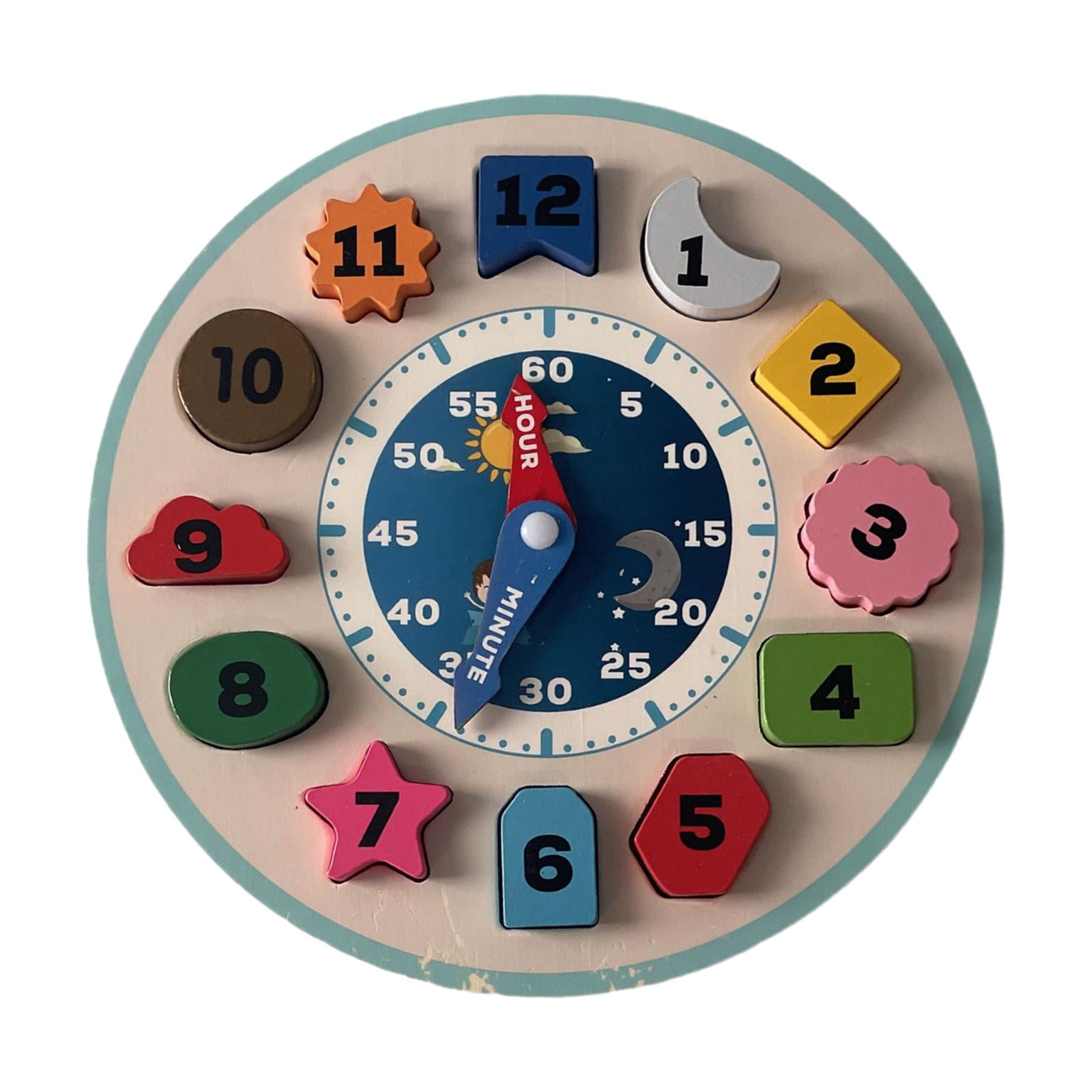 LeeQinersw Wooden Shape Color Sorting Clock Jigsaw Portable Teaching Time Number Blocks for