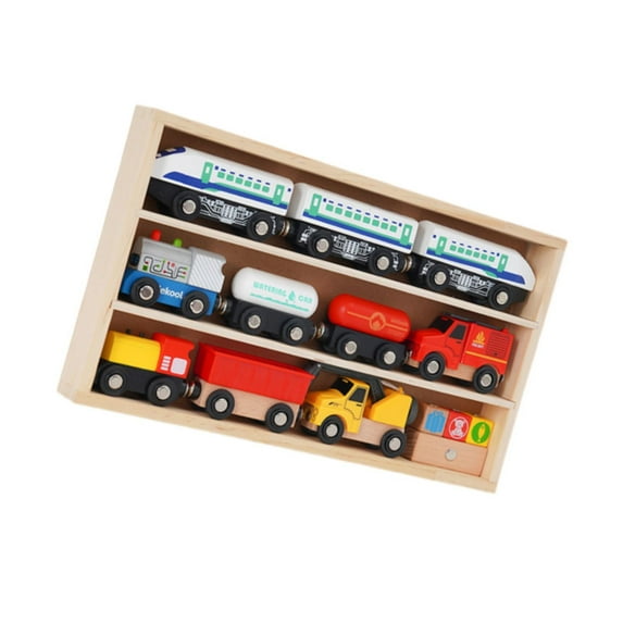 LeeQinersw Wooden Train Set Skill Building Storage Box Shape Recognition Stacking Train Toy Style A
