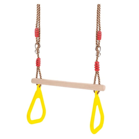 LeeQinersw Wooden Trapeze Swing with Rings for Indoor Outdoor Fun Garden Play Yellow