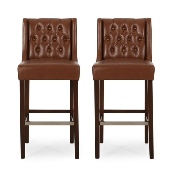 Leeandre Contemporary Wingback Barstools, Set of 2, Cognac Brown and Espresso