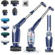 Leebein Electric Spin Scrubber,Cordless Cleaning Brush with Extendable Handle and 8 Replaceable Brush Heads,Power Shower Scrubber for Bathroom,Kitchen,Tile,Floor,Blue