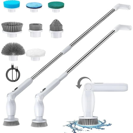 Leebein Electric Spin Scrubber, Cordless Brush with 8 Replaceable Brush Heads,Shower Cleaning Scrub for Bathroom & Floor Tile ,White