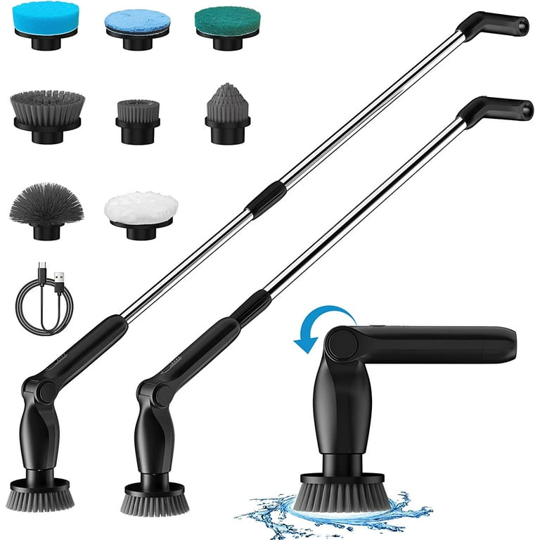 Leebein Electric Spin Scrubber, Cordless Cleaning Brush with 8 Replaceable  Brush Heads,Extension Handle,Power Cleaning Scrub for Bathroom Floor Tile  Car,Black 
