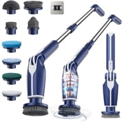 Leebein Electric Spin Scrubber,Cordless Cleaning Brush with Extendable Handle and 8 Replaceable Brush Heads,Power Shower Scrubber for Bathroom,Kitchen,Tile,Floor,Blue