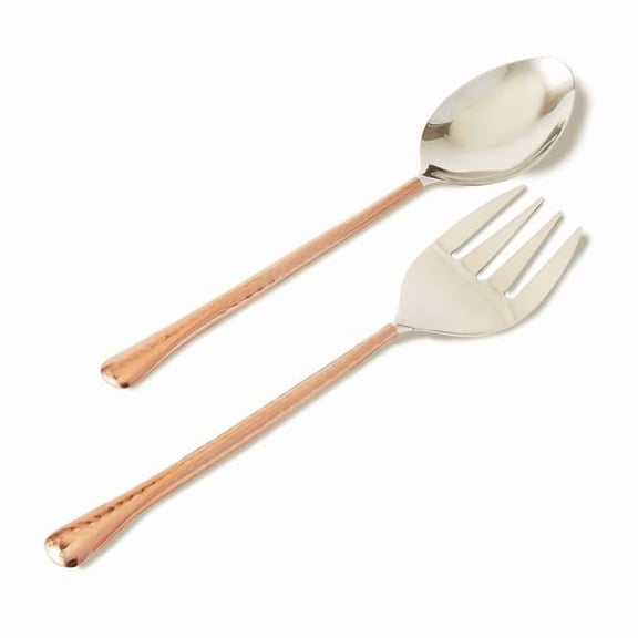 Leeber 72523 11 in. Hammered Salad Server Set, Silver & Copper