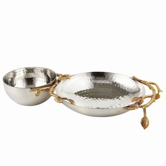 Leeber 70041 11.25 x 6.25 in. Golden Vine Hammered Chip & Dip