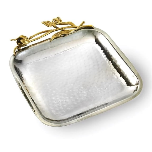 Leeber 70067 8.5 in. Butterfly Square Tray, Silver & Gold