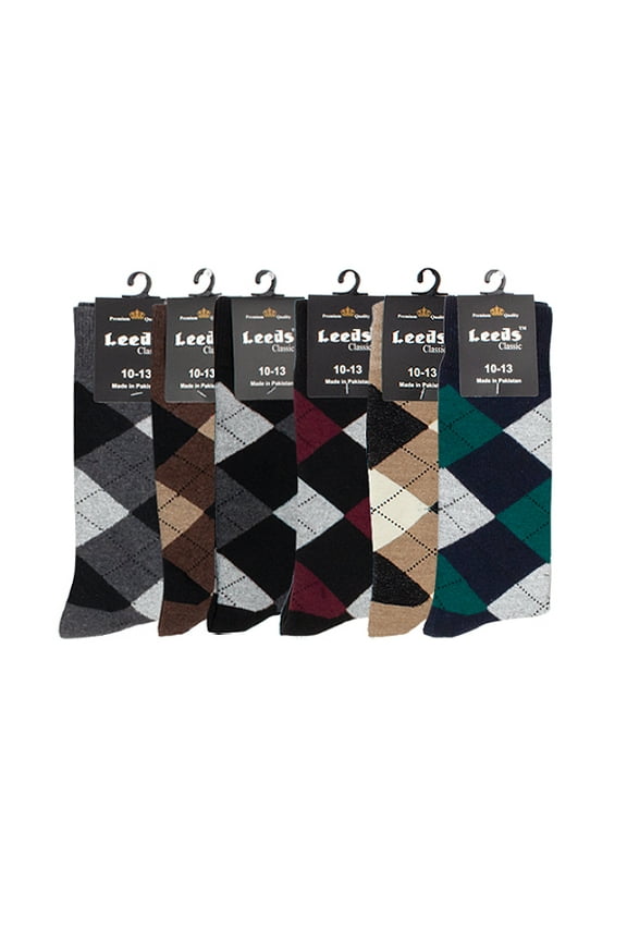 Men's Cotton Blend Argyle Pattern Striped Multicolor Dress Socks 12 Pack