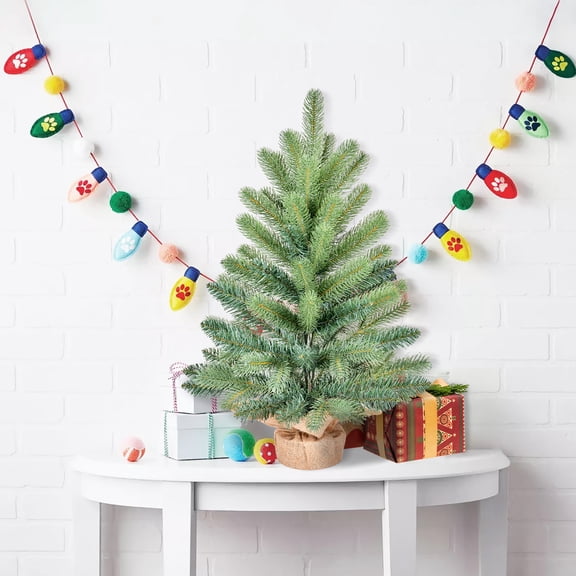 Leeheeyee 2.5ft Unlit Fir Christmas Tree, 65 Lush Green Tips, Burlap Base, Rustic Farmhouse Tabletop Mantel & Shelf Decor