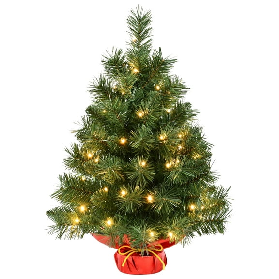 Leeheeyee 2ft Pre-Lit Tabletop Mini Christmas Tree, Small Artificial Xmas Tree for Home, Office
