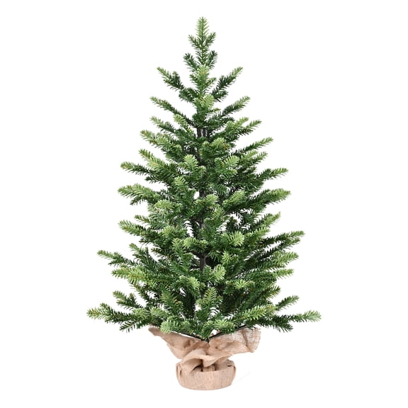 Leeheeyee 3ft Unlit Fir Christmas Tree, 510 Premium PE Tips, Rustic Burlap Base, Cozy Farmhouse Tabletop Mantel & Shelf Holiday Decor
