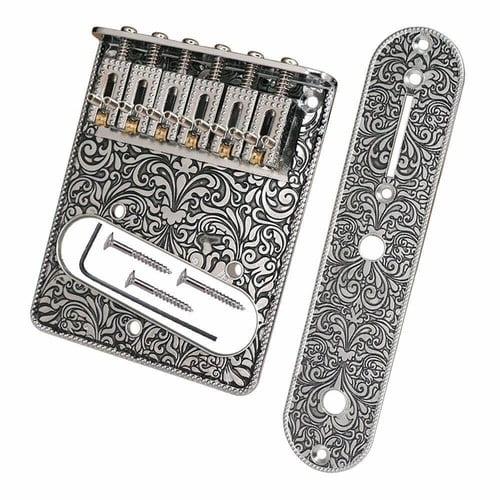 LeeiZy Chrome 6-Saddle Bridge & Control Plate for Telecaster Electric Guitar – Classic Style Upgrade Kit