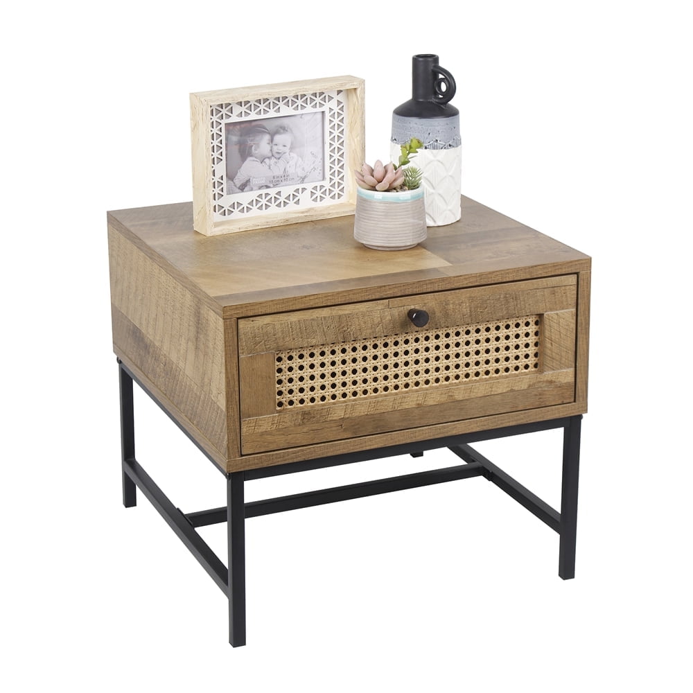 Leejay 15 inch Tall Rattan End Table with Drawer,Suitable for Bottom ...