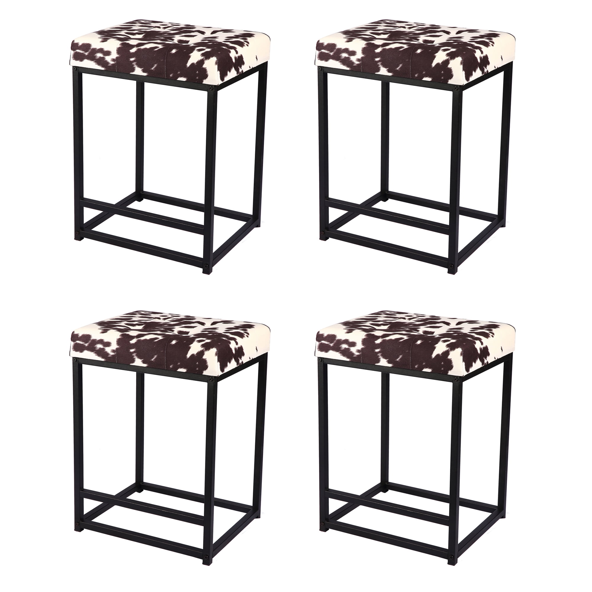 Cow Stool Leejay 24 inch Backless Counter Height Upholstered Brown Cow Stool for ...