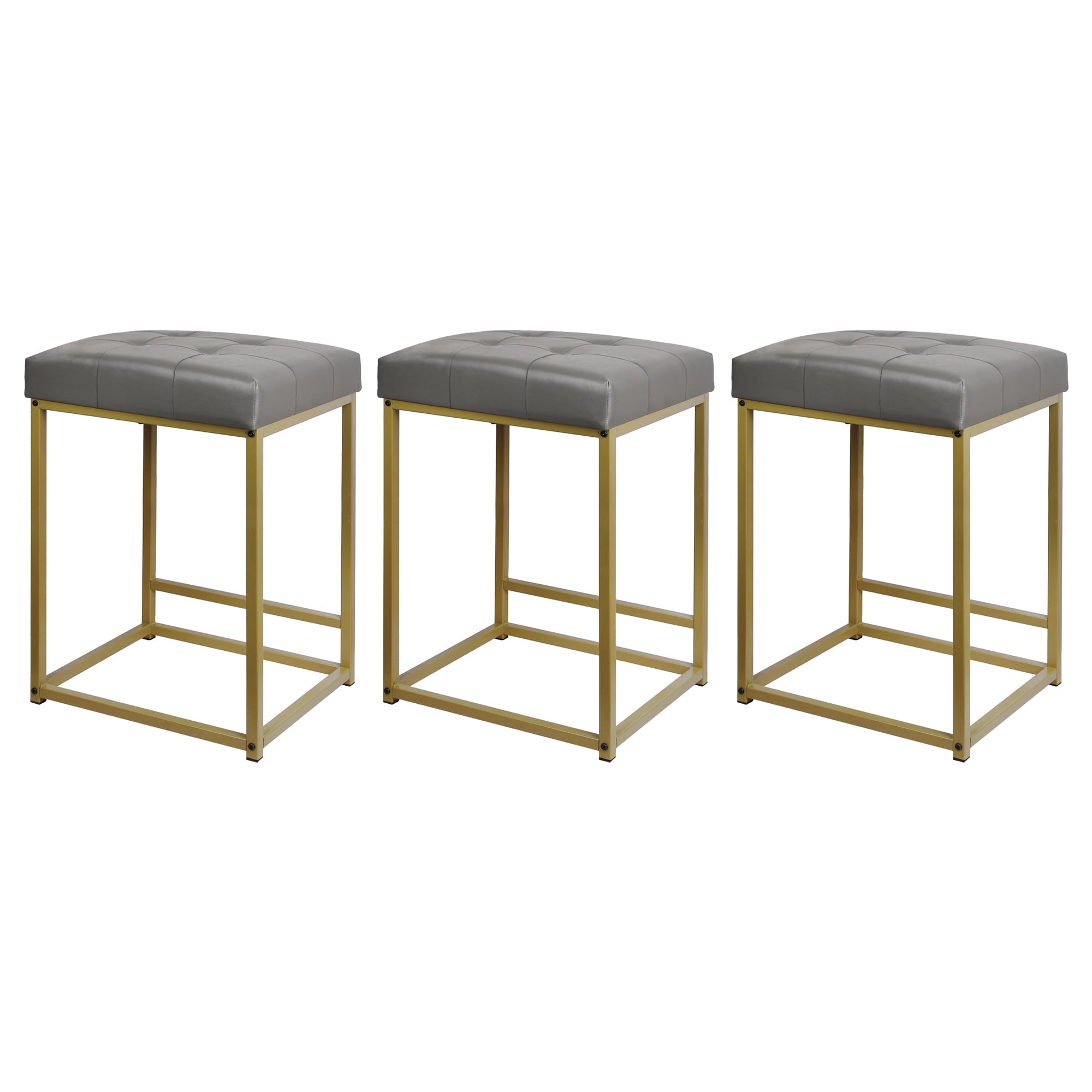 LEJAY 24 Inch Backless Counter Height Gray Upholstered Metal Stools ...