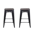 thumbnail image 1 of Leejay 24 inch Black Backless Metal Bar Stool with Wood Seat, Set of 2, 1 of 5