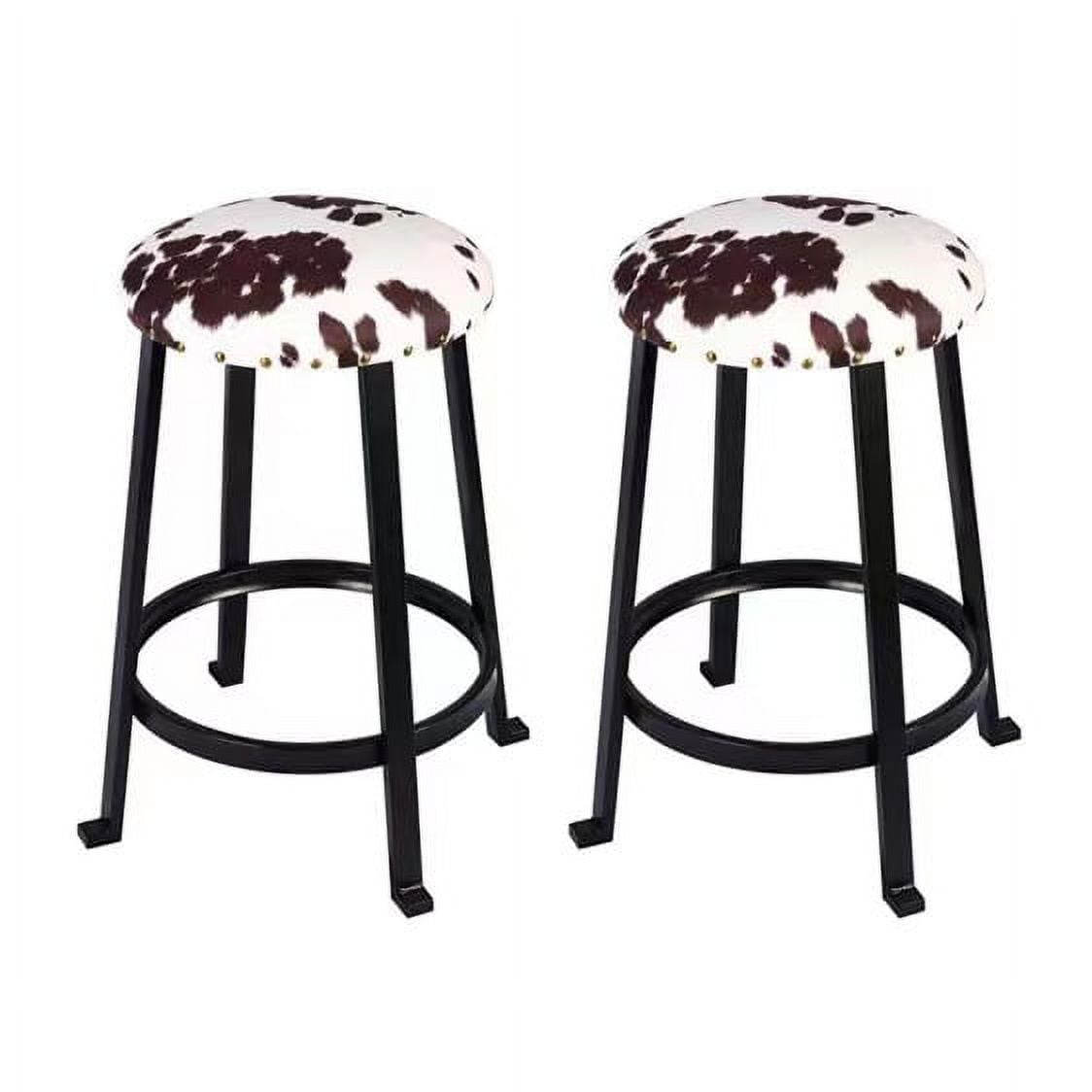 Leejay 24 inch Black Cow Print Bar Stools for Kicthen Dining Room,Set