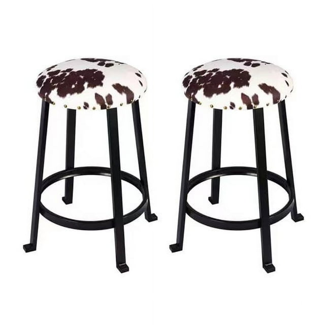 Leejay 24 inch Black Cow Print Bar Stools for Kicthen Dining Room,Set