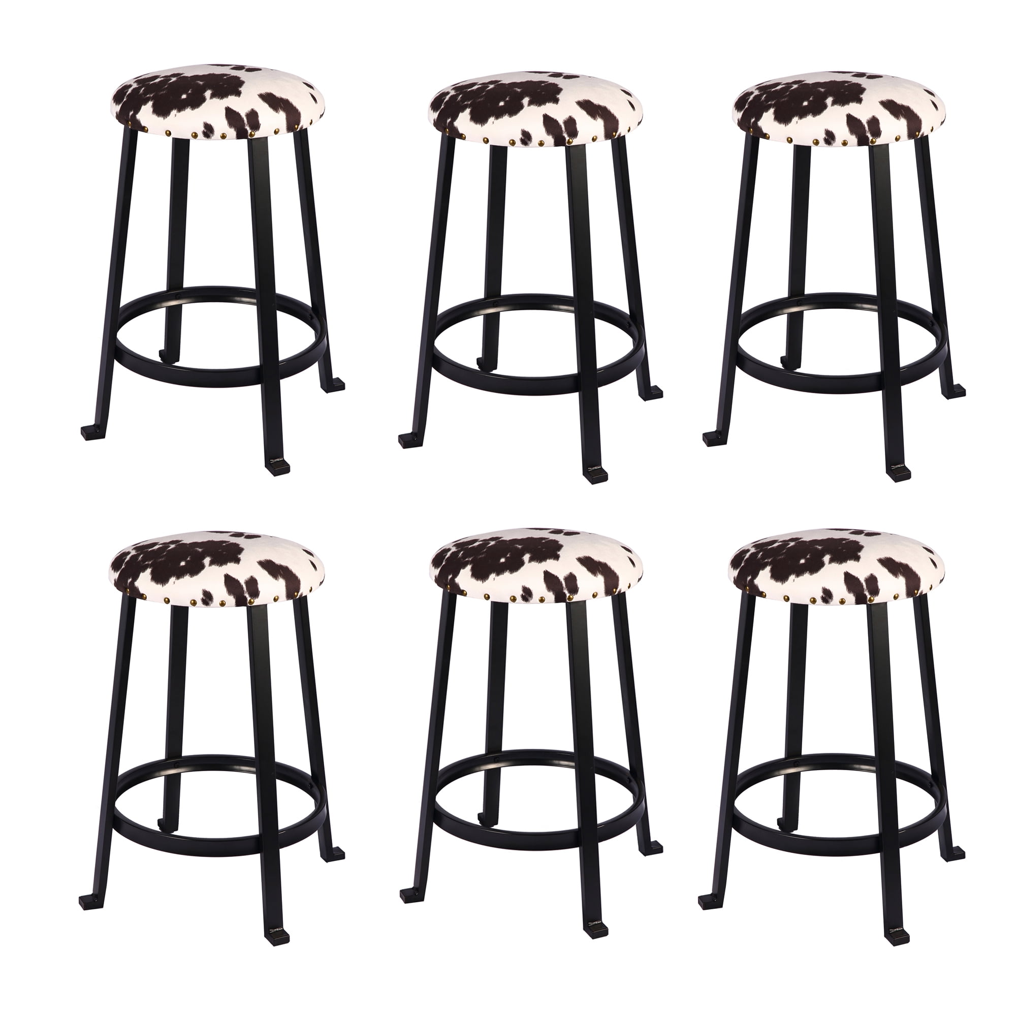Leejay 24 inch Black Cow Print Bar Stools for Kicthen Dining Room,Set