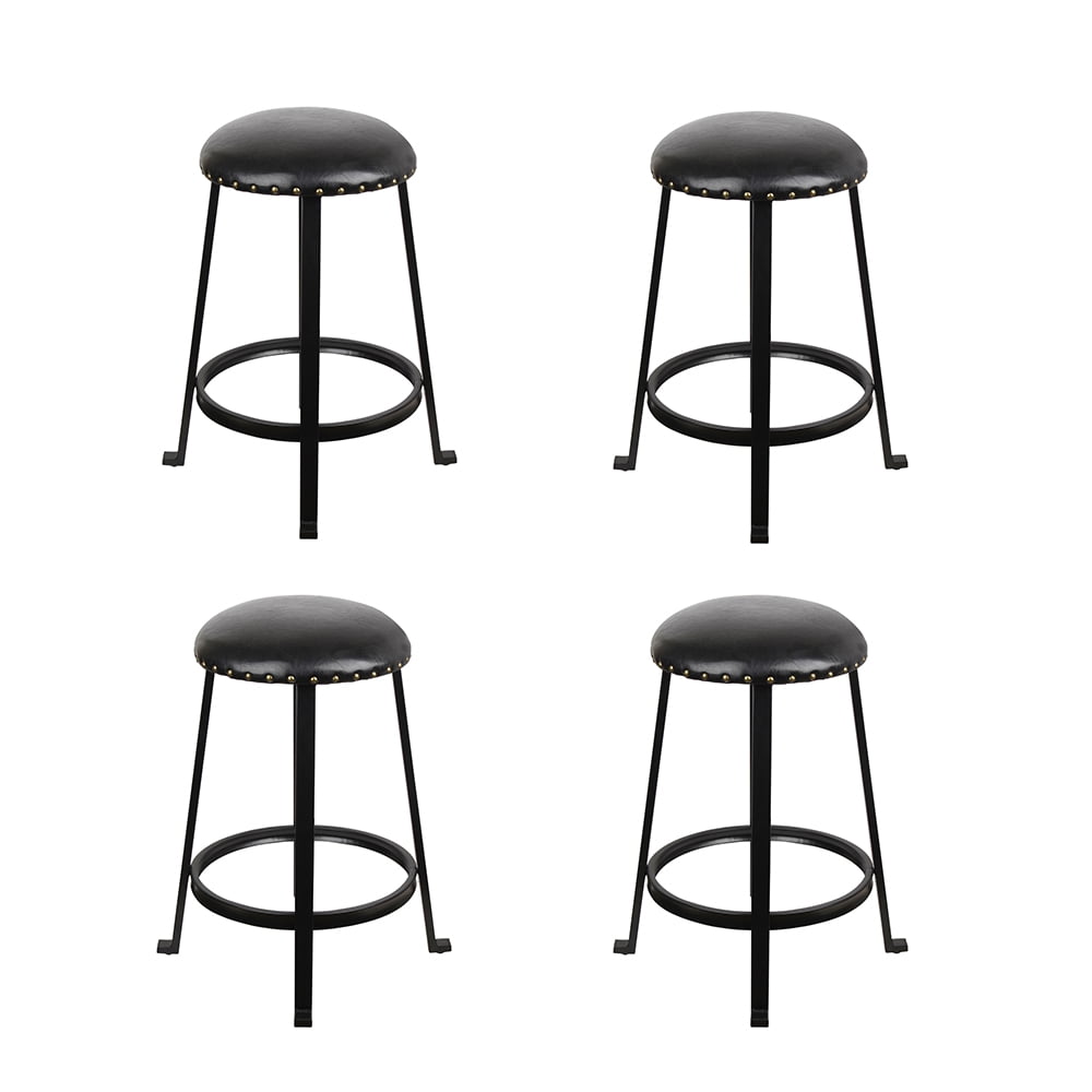 Leejay 24 inch Bar Stools, Black Faux Leather Round Stools for Living ...