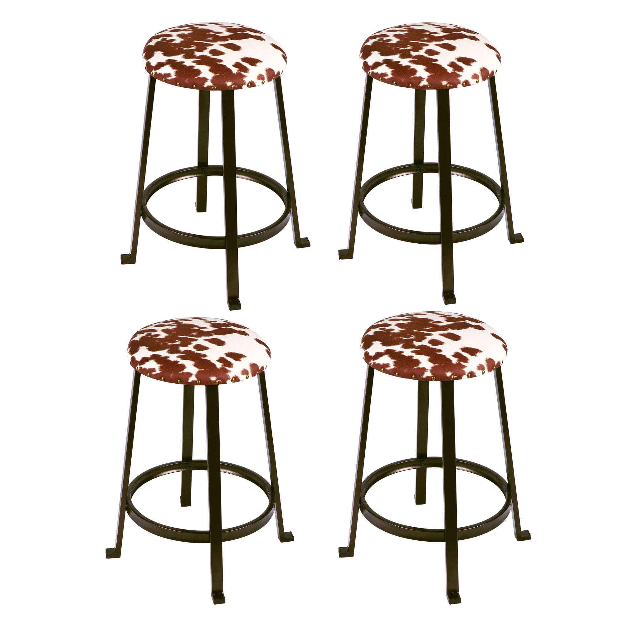 Leejay 24 inch Brown Cow Print Bar Stools for Kicthen Dining Room,Set