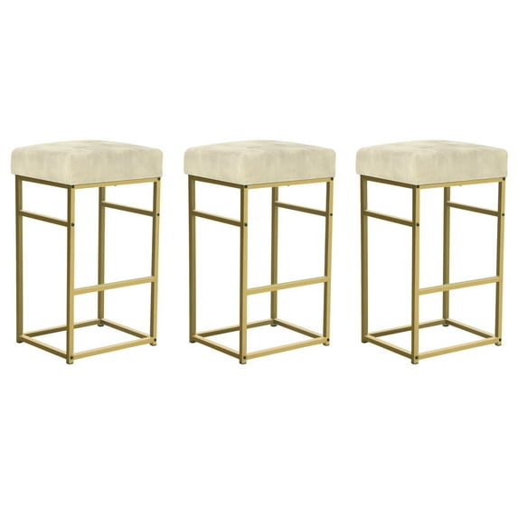 Leejay 30 Inch Beige Backless Counter Height Bar Stool,Set of 3