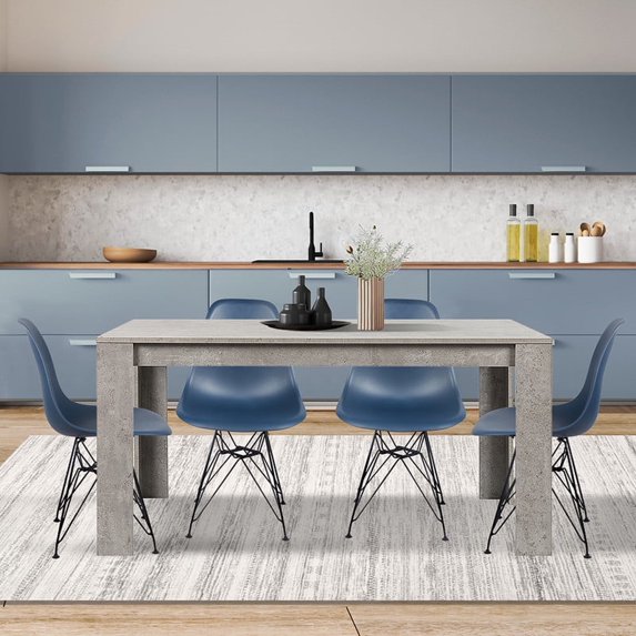 Rectangle Kitchen Set Leejay 5 Piece Kitchen Table Set,Cement Rectangle Dining Table and Teal ...