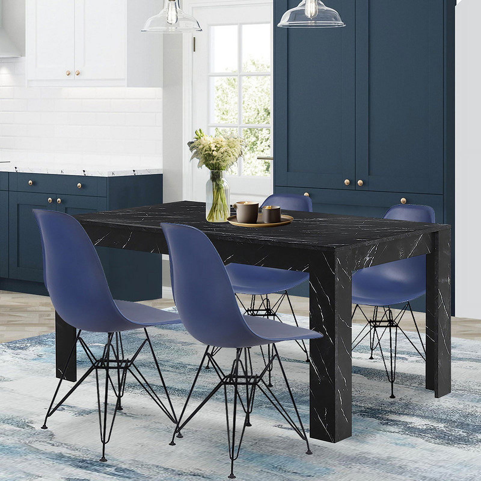 Leejay 5 Piece Kitchen Table Set,Rectangular Wood Dining Table and Blue