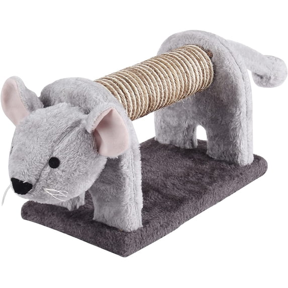 Leejay 7 Inch Plush Faux Fur Cat Scratching Post with Natural Sisal Rope - Grey Mouse