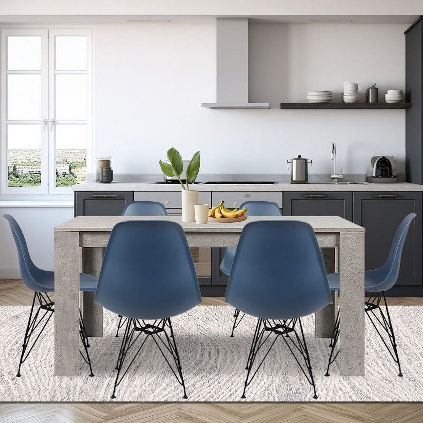 Rectangle Kitchen Set Leejay 7 Piece Kitchen Table Set,Cement Rectangle Dining Table and Teal ...
