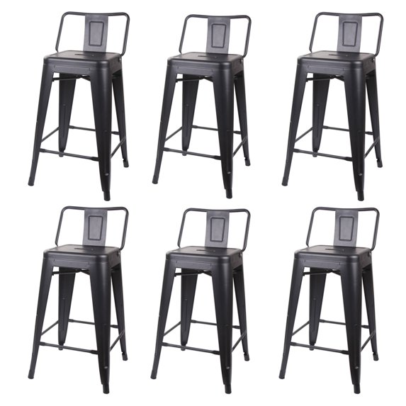 Leejay Black 24 inch Low Back Counter Height Metal Barstool, Set of 6