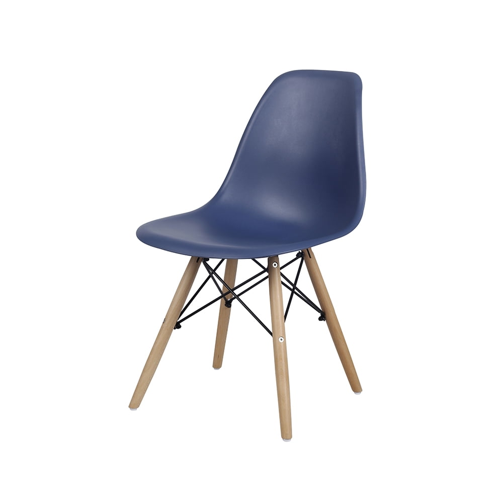 Navy Plastic Side Chair with Wooden Legs