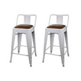 thumbnail image 1 of Leejay Cream White 24 inch Low Back Counter Height Metal Barstool with Brown Vegan Leather Seat, Set of 2, 1 of 5
