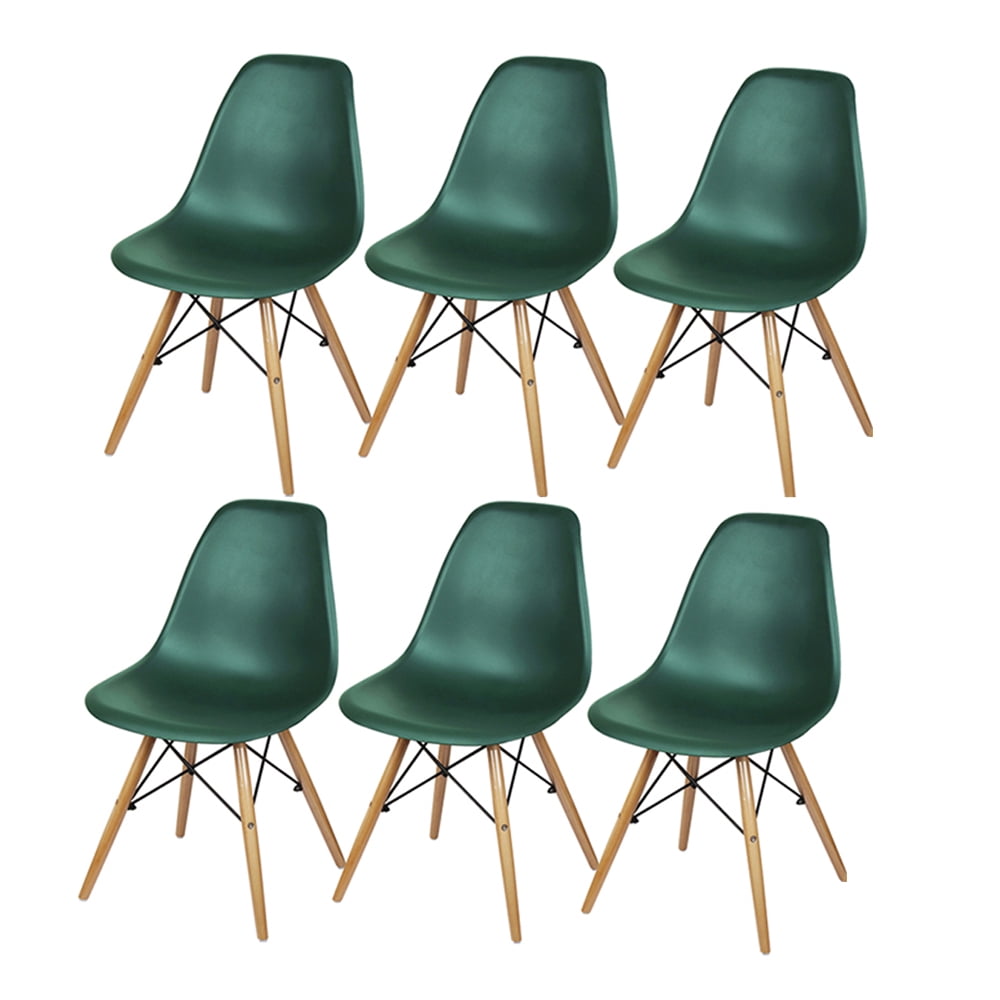 Leejay Dark Green Dining Chairs with Wood Legs,Set of 6 - Walmart.com