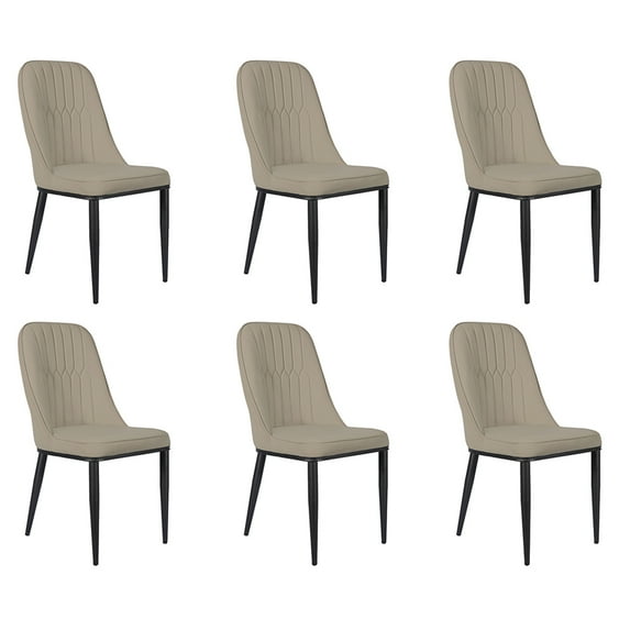 Leejay Faux Leather Dining Side Chair with Metal Legs Set of 6,Light Gray