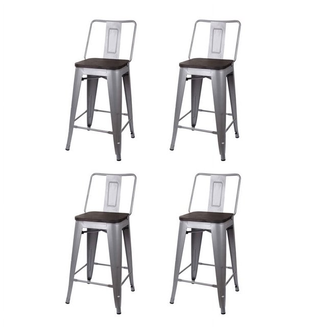Leejay Gray 24 inch High Back Counter Height Metal Barstool with Wood
