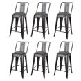 thumbnail image 1 of Leejay Gungray 24 inch High Back Metal Barstool with Gray Vegan Leather Seat, Set of 6, 1 of 5