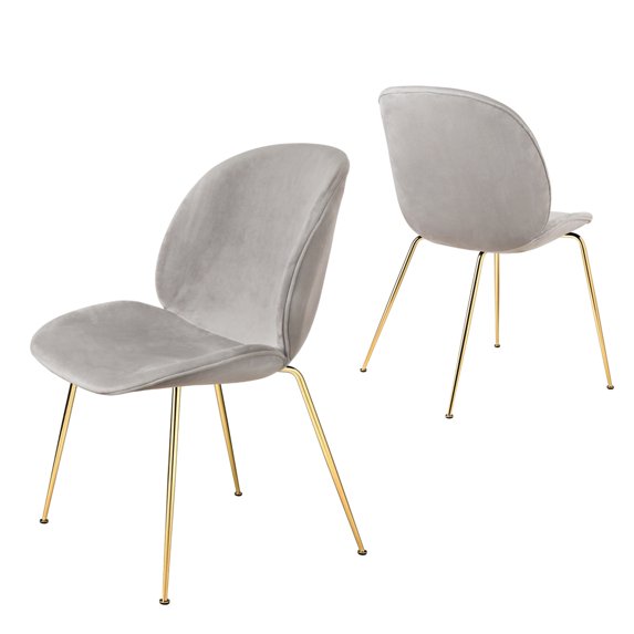 Leejay Light Gray Velvet Side Dining Chairs with Gold Legs for Kitchen ,Set of 2