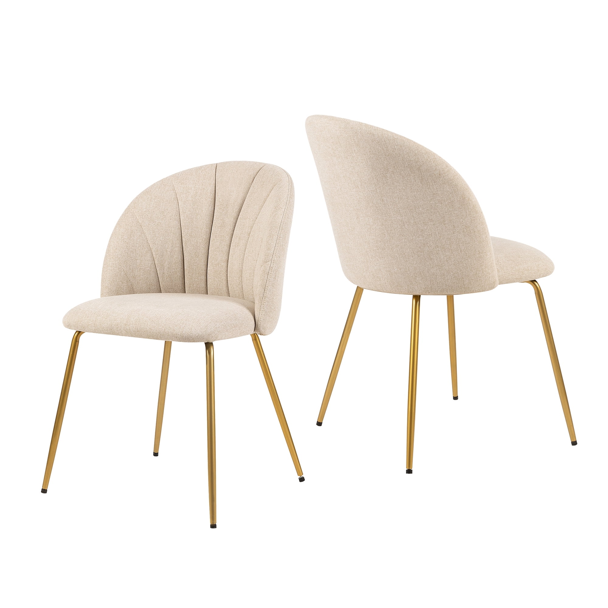 Leejay Linen Beige Dining Room Chair with Brass Legs,Set of 2