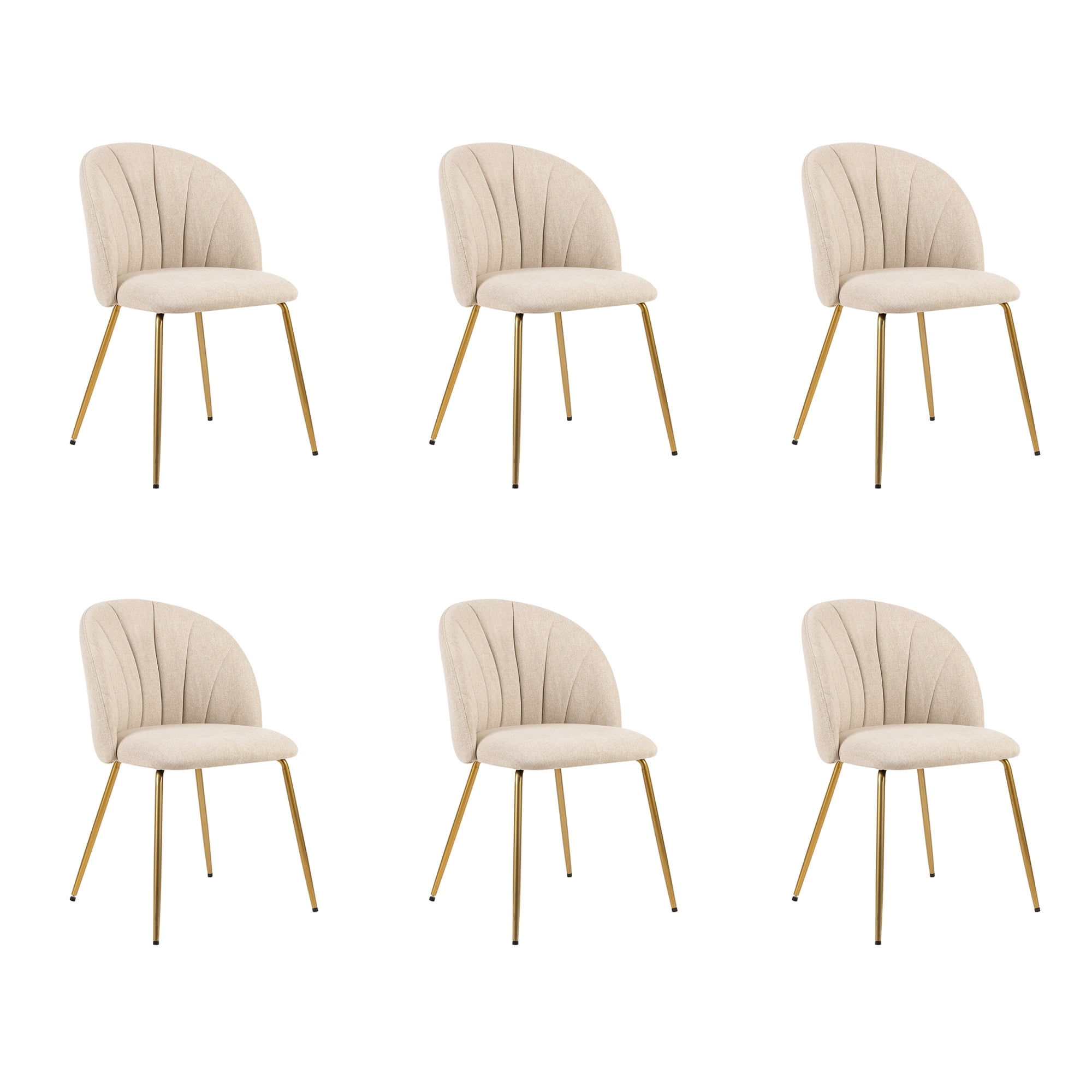 Leejay Linen Beige Dining Room Chair with Brass Legs,Set of 6 - Walmart.com