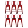 thumbnail image 1 of Leejay Red 24 inch Low Back Counter Height Metal Barstool with Vegan Leather Seat, Set of 6, 1 of 5