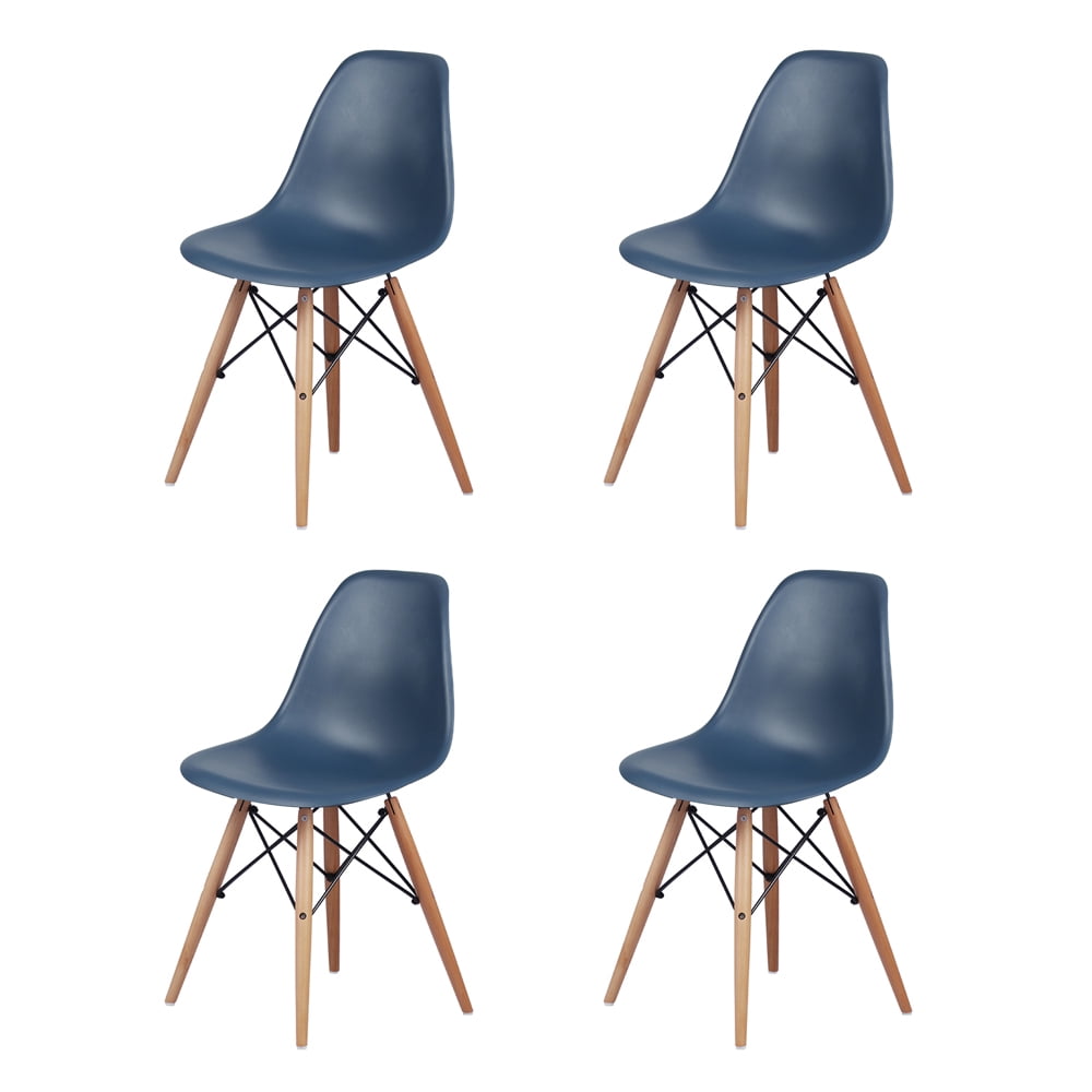 Leejay Teal Plastic Dining Chairs with Wood Legs,Set of 4