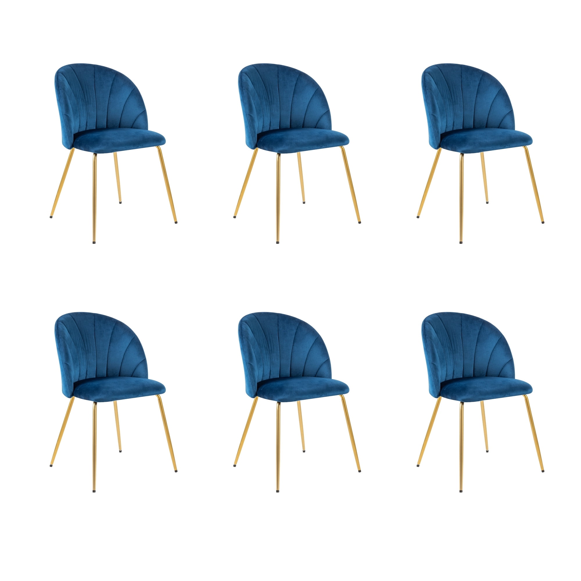 Leejay Velvet Blue Dining Room Chair with Gold Legs,Set of 6