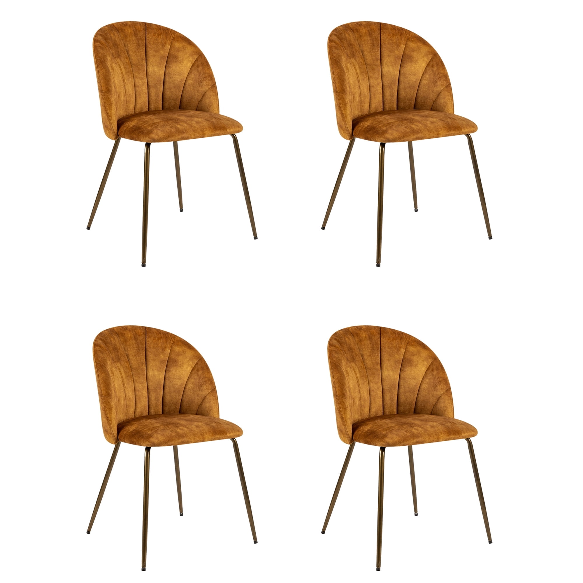Leejay Velvet Yellow Dining Room Chair with Brass Legs,Set of 4