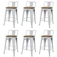 thumbnail image 1 of Leejay White 24 inch Low Back Counter Height Metal Barstool with Dark Wood Seat, Set of 6, 1 of 5