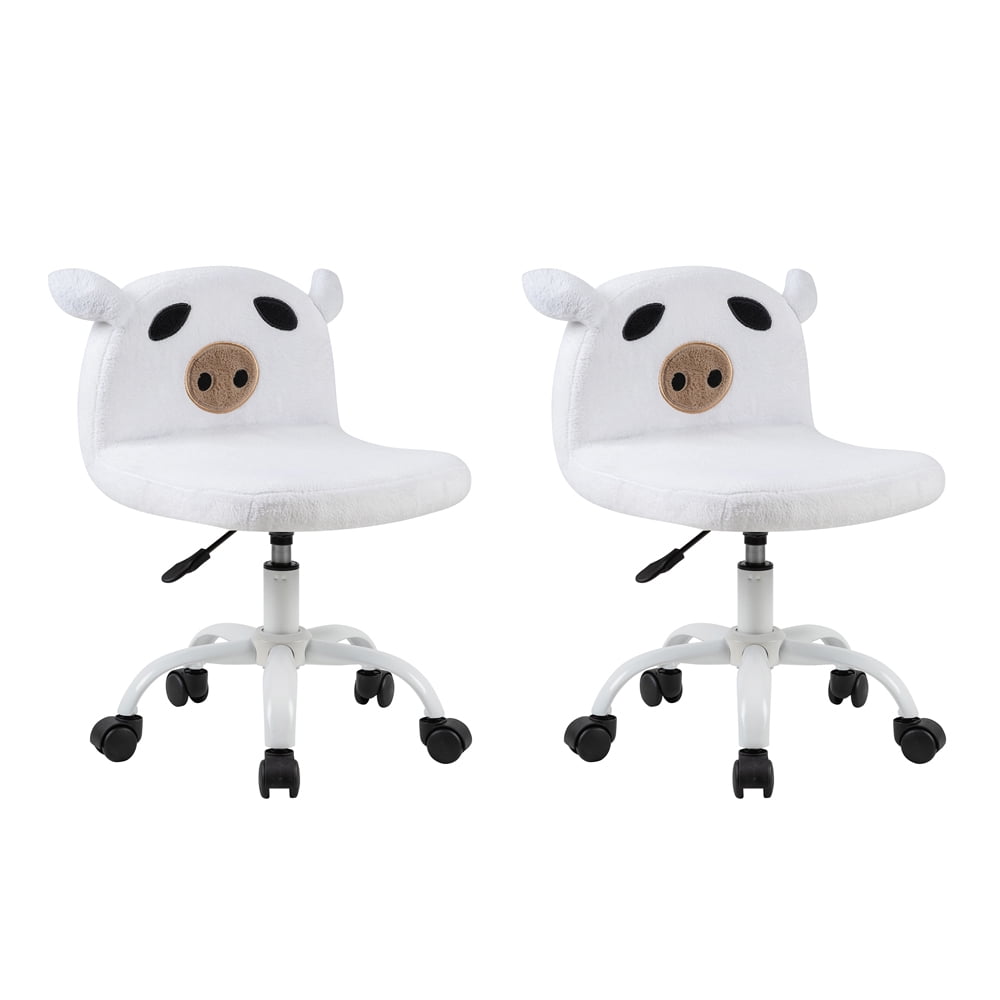 Leejay White Fuzzy Desk Chair for Teen Girls, Adjustable Armless Swivel